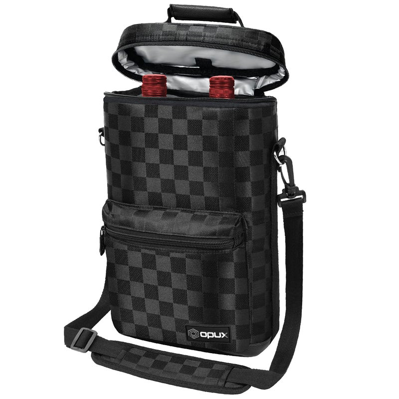 opux Wine Bag 2 Bottle Wine Tote Carrier, Insulated Wine Cooler Bag for Travel Picnic, Leakproof Portable Bottle Padded Case, Wine Gifts For Women Men Wine Lovers Christmas, Black - Image 1